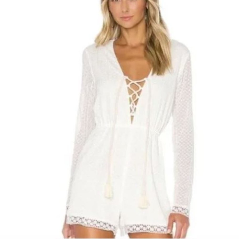 House of Harlow x Revolve Carmen embroidered white lace front Romper